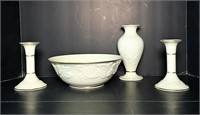 Lenox Porcelain Bowl, Vase & Candle Stick