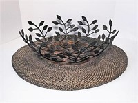 Metal Leaf Strand Bowl on Wood & Woven