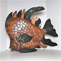 Large Wood Tropical Fish Standing Figure