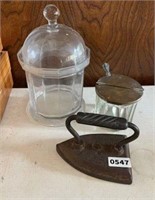 Vintage Iron, Lidded Condiment Jar w/Spoon