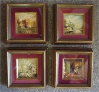 Framed Dutch Miniature Paintings on Tile