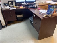 Dark Wood L-Shaped Office Desk