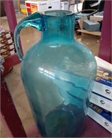 Large teal glass floor vase 19 in tall with