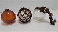 (3) 4" Vtg Glass Fishing Floats Globes