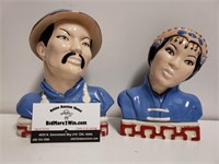 Japanese Couple Bust Bookends Figurines