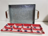 Galvanized Metal and Wood Tray/ Star Condiment