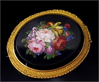 19th C. micro mosaic and yellow gold brooch