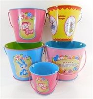 * 5 Metal Buckets - 4 Easter, 1 Curious George