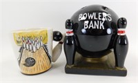 * Vintage Bowlers Bank and Coffee Mug (Japan)