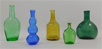 * 5 Miniature Colored Glass Collections Bottles