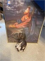 K - Framed Jesus Art & Head Figurine