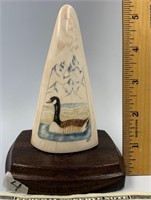 Colored Scrimshaw Walrus Ivory Portion depicting a