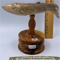 Fossilized Oosik carving of a whale with baleen in