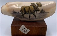 Linda Petree colored scrimshaw of a Bull Moose scr