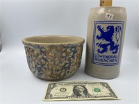 Lot of 2: German stoneware drinking cup 1 Liter. A