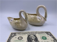 Lot of 2 Beleek porcelain swans             (P 22)