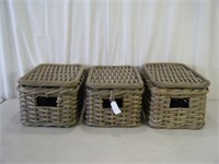 Set of 3 new Pottery Barn baskets w/ Lids
