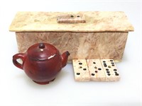 Vintage mini Groebel red teapot with stone domino