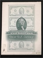 United States Two Dollar Bills Uncut U.S Currency