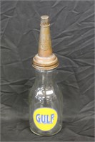 Gulf Glass Oil Bottle With Brass Pour Spout