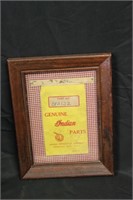 Original Indian Motorcycle Framed Dealers Part Tag