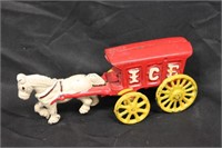 Cast Iron Painted Toy Ice Wagon & Horse