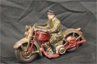 Cast Iron Painted Toy Motorcycle Cop