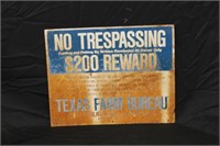Metal Texas Farm Bureau No Tresspassing Sign #1