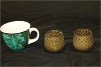 Starbucks Coffee Mug and Brass Candle Holders