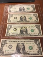 4-one dollar notes   1 money