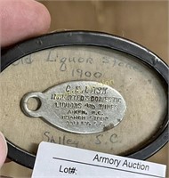 1900 LIQUOR LICENSE TAG SALLEY, S.C. - COLORED