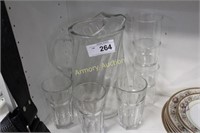 GLASS PITCHER AND TUMBLERS