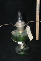 ANTIQUE GREEN GLASS HURRICANE LAMP
