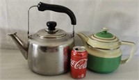 Tea Kettles. Green one is Hall Kitchen Ware. Has