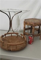 Wooden Lazy Susan and 2 Plant Stands