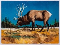 Art Original Oil by Harold Lloyd Lyon Elk
