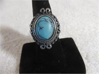 HEAVY VINTAGE STERLING SILVER TURQUOISE RING