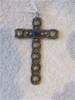 STERLING SILVER CROSS PENDANT WITH LAPIS STONE