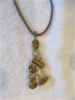 LARGE STERLING SILVER AND BROWN STONE PENDANT