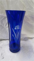 COBALT CUT TO CLEAR VASE 10.25"T