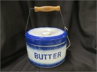 VINTAGE STYLE BUTTER CROCK WITH WOODEN HANDLE