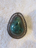 ORNATE STERLING SILVER AND TURQUOISE PENDANT/