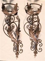 Pr. metal Ornate wall hanging candle holders
