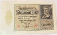 1922 Weimar German 10000 mark large note