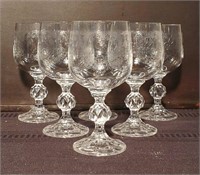 six lead crystal glasses in box  5.75 inches tall