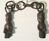 African wooden carved chain w/ man & woman