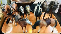 7 Vintage plastic toy horse & saddle Lot