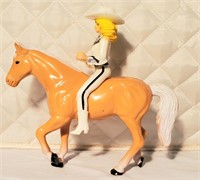 Vintage plastic toy horse & girl rider