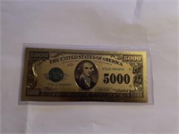 24kt Gold $5000 Bill MADISON in Protective Case