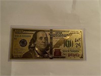 24kt Gold $100 Bill FRANKLIN in Protective Case